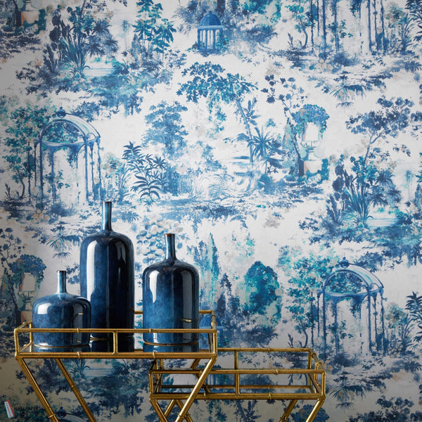 Pavilion Tapete in Lupine Blue von 1838 wallcoverings — Interieur