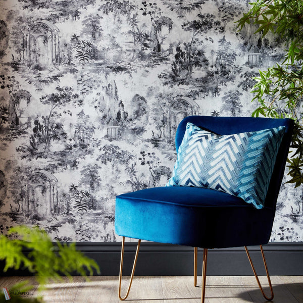 Pavilion Tapete in Stone Grey von 1838 wallcoverings — Interieur