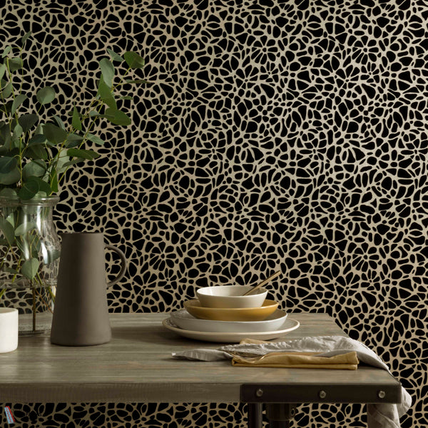 Pebble wallpaper in Jet by 1838 wallcoverings — interior