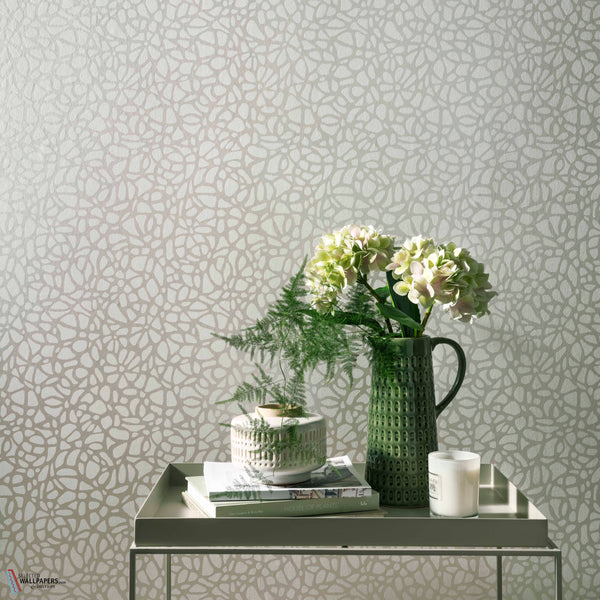 Pebble wallpaper in Pearl by 1838 wallcoverings — interior