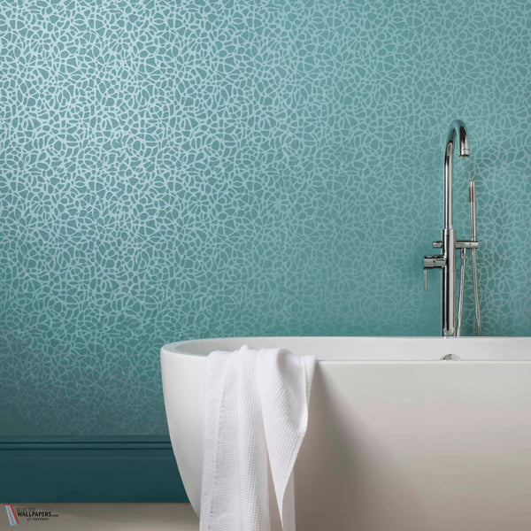 Pebble wallpaper in Seafoam by 1838 wallcoverings — interior