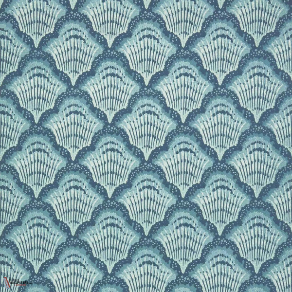 Calico Shell wallpaper-1838 wallcoverings-Aqua-Roll-Selected Wallpapers-Interiors