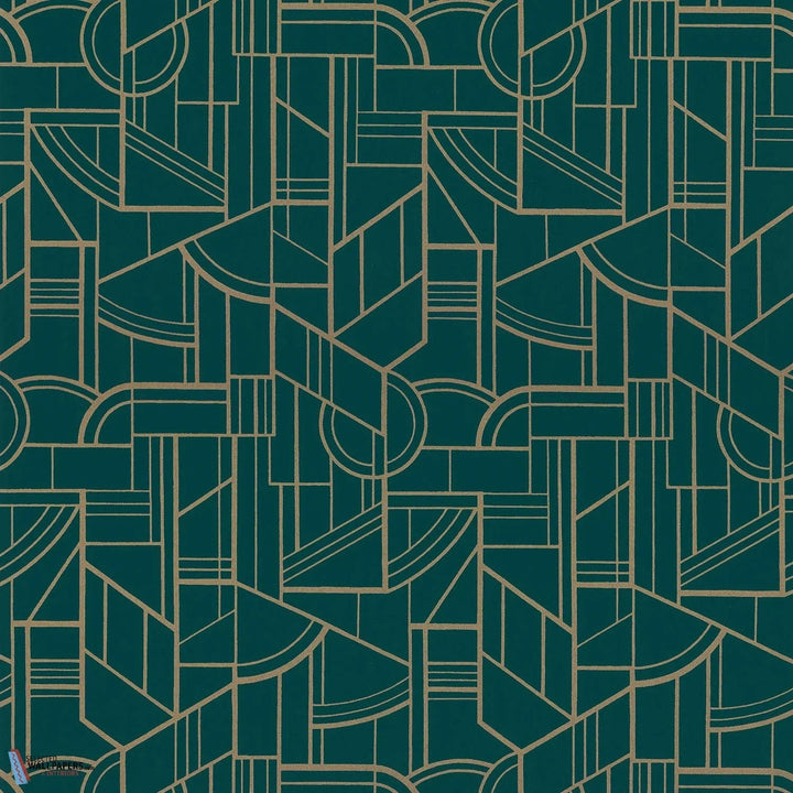 Cinétique-Casamance-wallpaper-behang-Tapete-wallpaper-Vert Canard/Dore-Rol-Selected Wallpapers