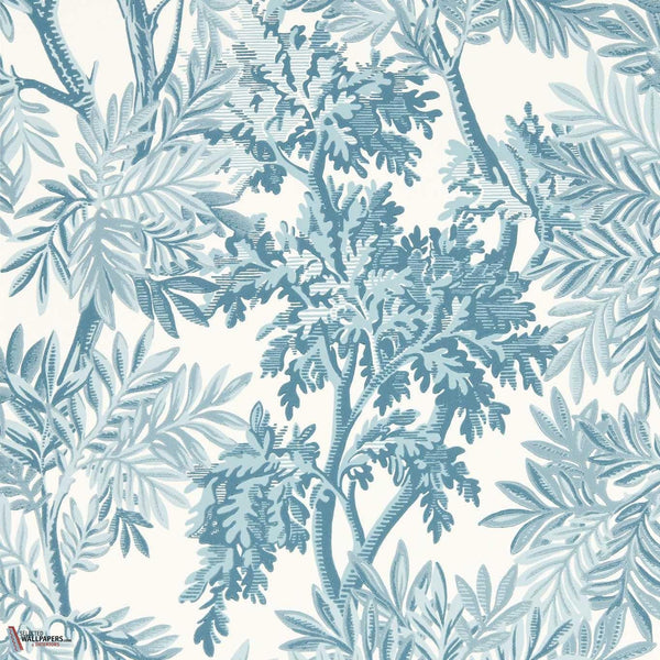 Tapestry trees wallpaper-Sanderson-Pottery blue-Roll-Selected Wallpapers-Interiors