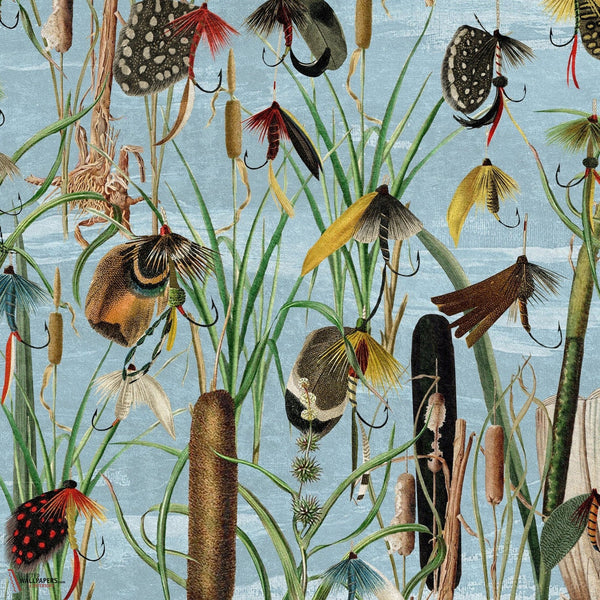 Fishing Flies behang-Mind the Gap-Aquamarine-300 cm (standaard)-Selected-Wallpapers-Interiors