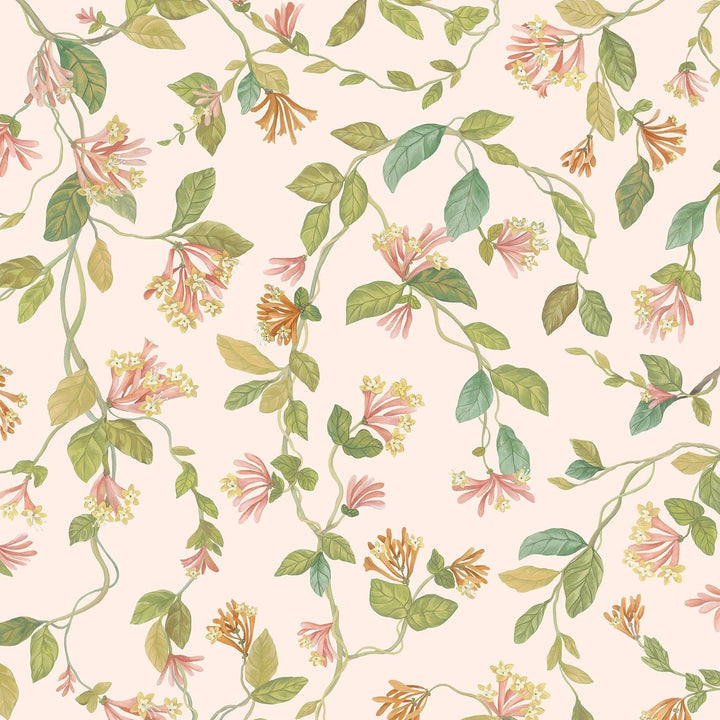 Flora-Cole & Son-Tangerine & Olive on Blush-Rol-Selected-Wallpapers-Interiors