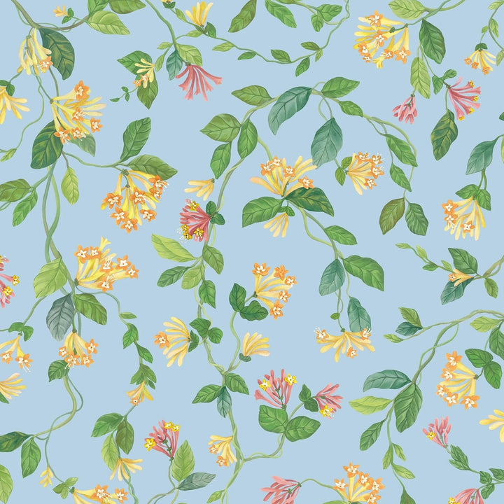 Flora-Cole & Son-Buttercup Yellow on Cornflower Blue-Rol-Selected-Wallpapers-Interiors