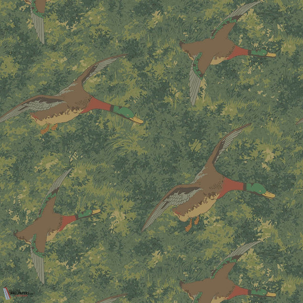 Forest Ducks wallpaper-Mulberry-Emerald-Roll-Selected-Wallpapers-Interiors