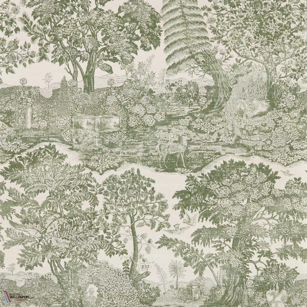 Highgrove toile behang-Sanderson-Yew green-Rol-Selected Wallpapers-Interiors