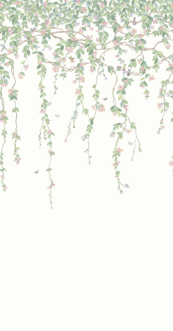Hummingbirds Flora-Cole & Son-Blush / Sage & Mulberry on Cream-Set-Selected-Wallpapers-Interiors