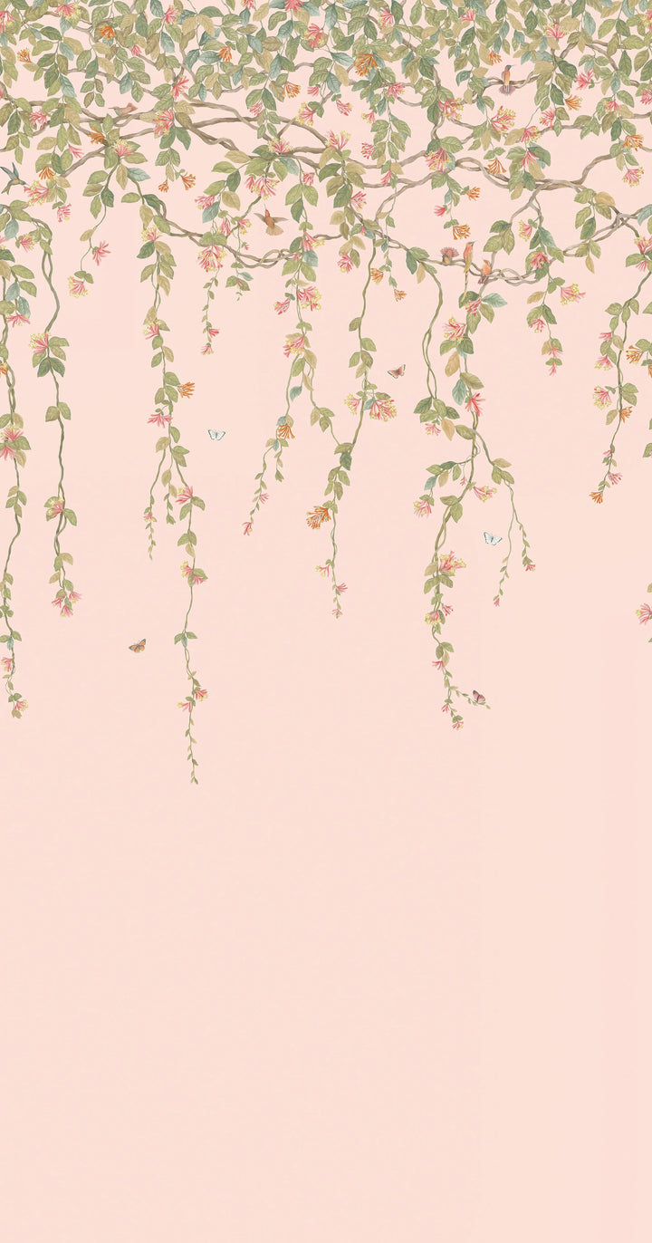 Hummingbirds Flora-Cole & Son-Tangerine & Olive on Blush-Set-Selected-Wallpapers-Interiors