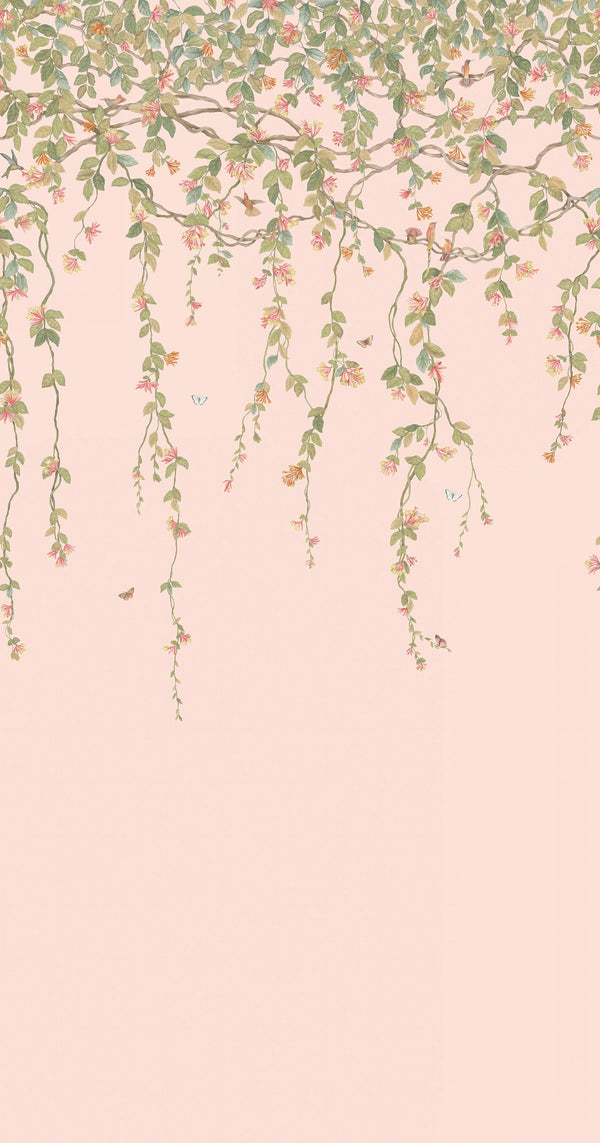 Hummingbirds Flora-Cole & Son-Tangerine & Olive on Blush-Set-Selected-Wallpapers-Interiors