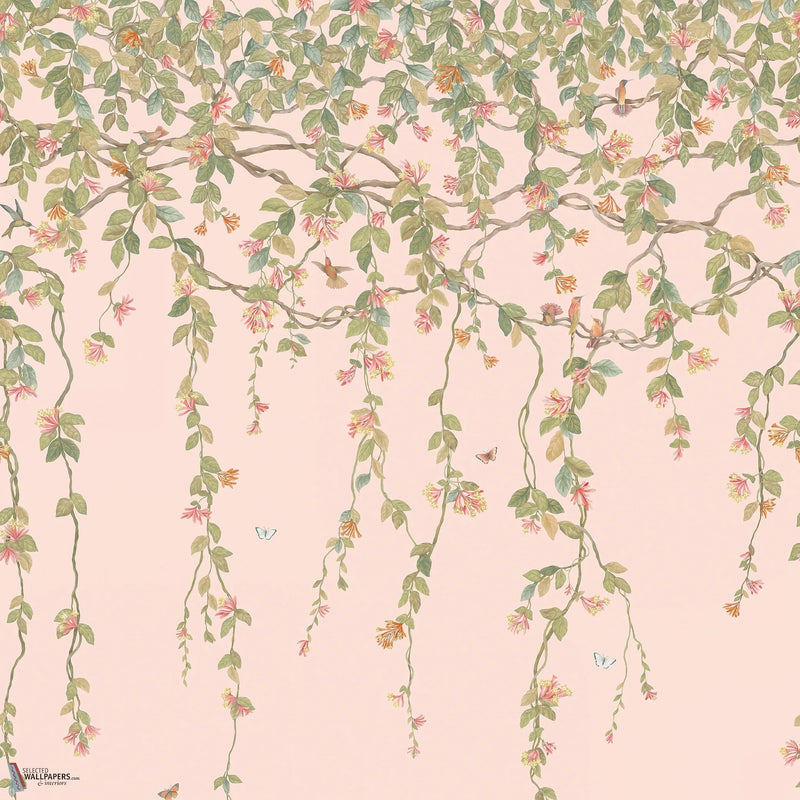 Hummingbirds Flora-Cole & Son-Tangerine & Olive on Blush-Set-Selected-Wallpapers-Interiors