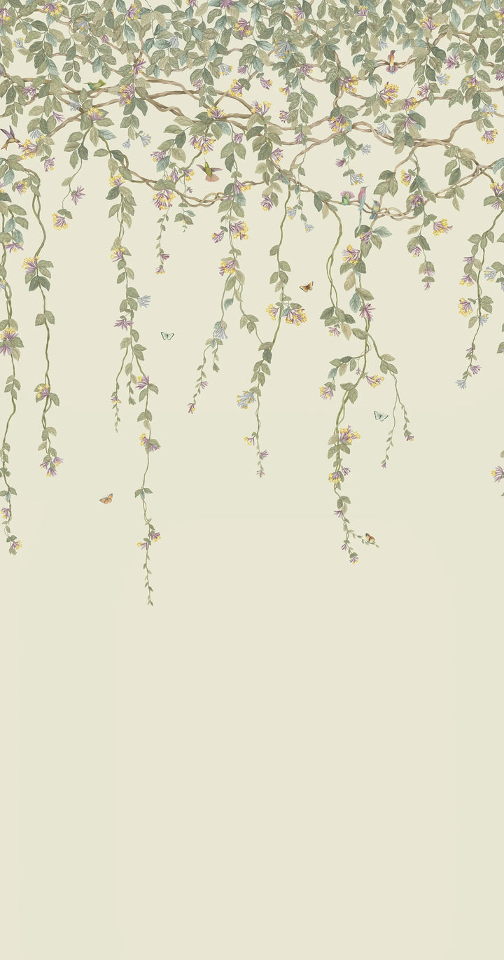 Hummingbirds Flora-Cole & Son-Multi Old Olive on Eau du Nill-Set-Selected-Wallpapers-Interiors