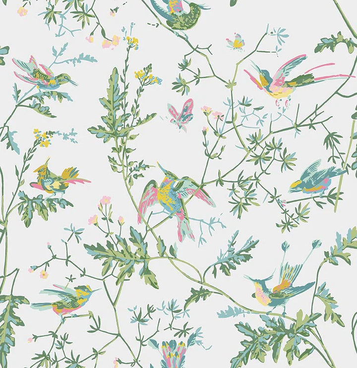Hummingbirds-Cole & Son-Green & Pink-Rol-Selected-Wallpapers-Interiors