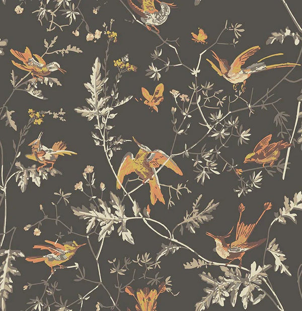 Hummingbirds-Cole & Son-Charcoal & Ginger-Roll-Selected-Wallpapers-Interiors