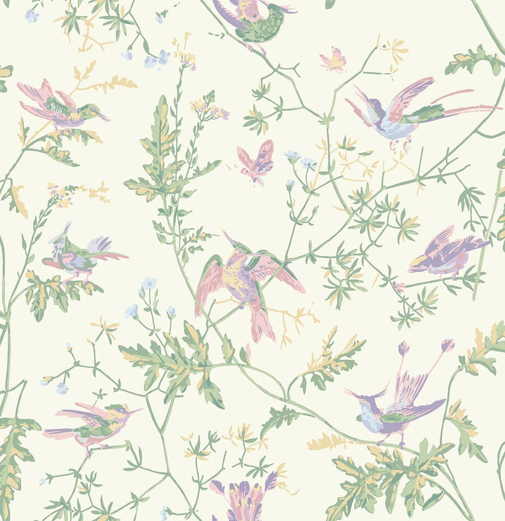 Hummingbirds-Cole & Son-Blush / Sage & Mulberry on Cream-Rol-Selected-Wallpapers-Interiors