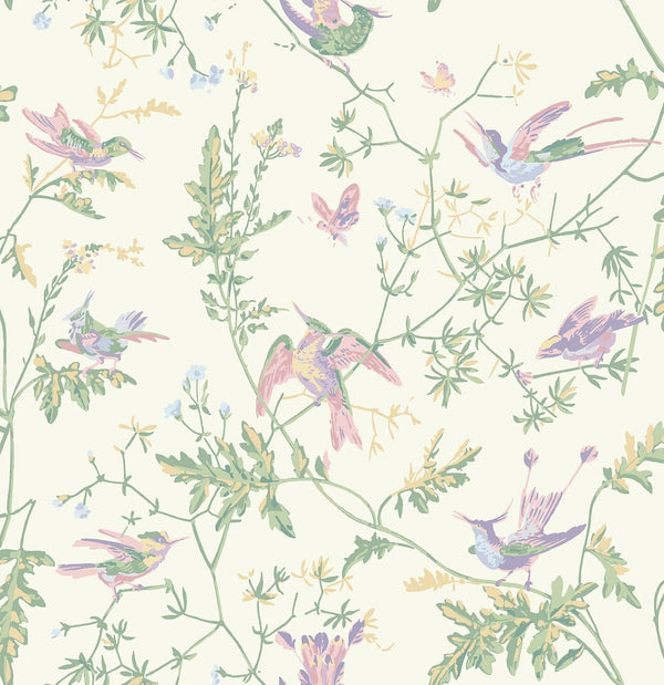 Hummingbirds-Cole & Son-Blush / Sage & Mulberry on Cream-Roll-Selected-Wallpapers-Interiors