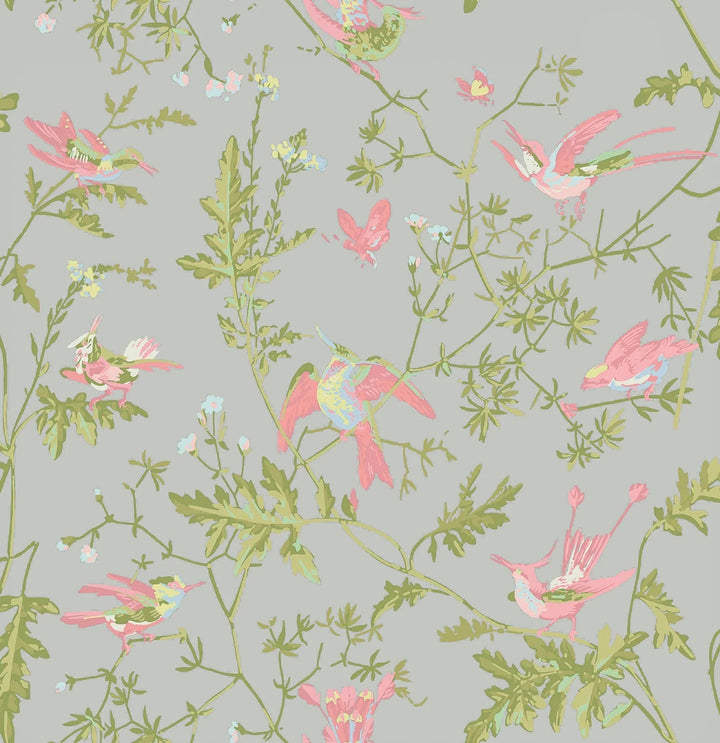 Hummingbirds-Cole & Son-Rose & Olive on Grey-Rol-Selected-Wallpapers-Interiors
