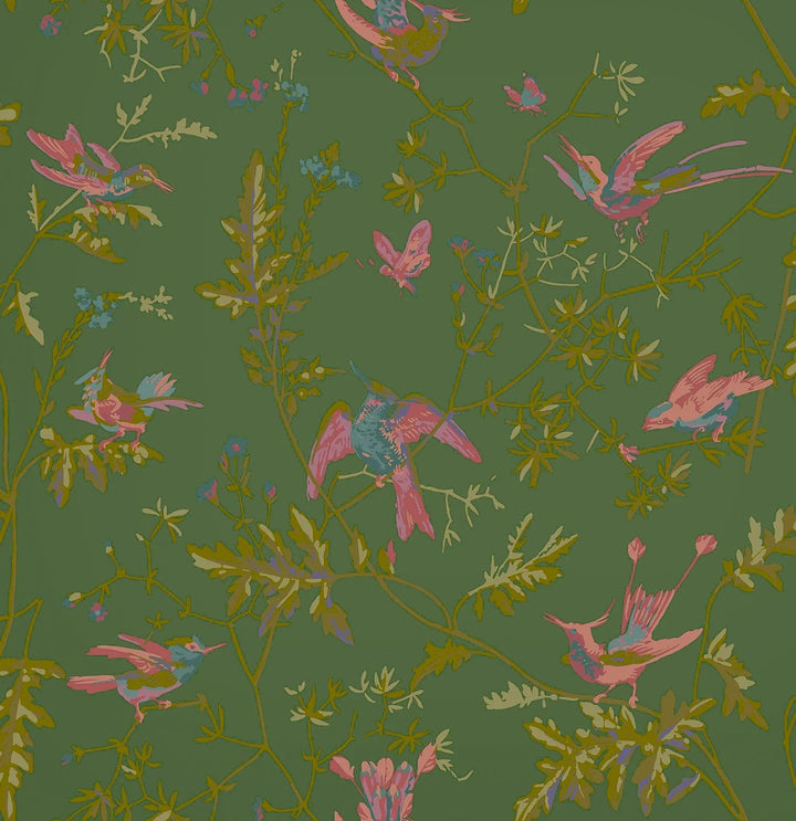 Hummingbirds-Cole & Son-Fuchsia on Racing Green-Rol-Selected-Wallpapers-Interiors