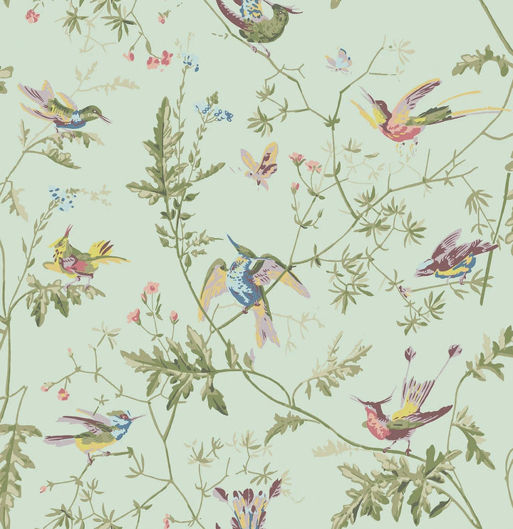 Hummingbirds-Cole & Son-Multi Old Olive on Duck Egg Mica-Rol-Selected-Wallpapers-Interiors