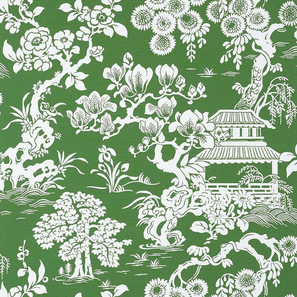 Japanese Garden-Wallpaper-Thibaut-Emerald-Roll-T13304-Selected Wallpapers