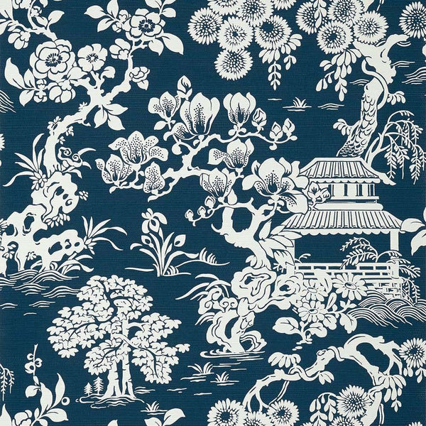 Japanese Garden-Wallpaper-Thibaut-Navy-Roll-T13307-Selected Wallpapers