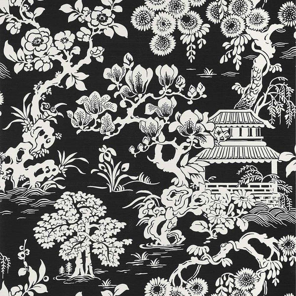 Japanese Garden-Wallpaper-Thibaut-Black-Roll-T13308-Selected Wallpapers