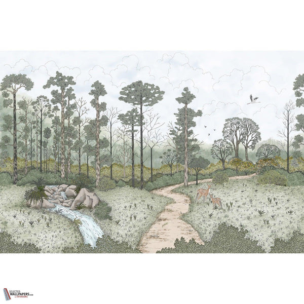 La biche aux bois wallpaper-Les Dominotiers-Green-Non Woven (70 cm)-M2-Selected Wallpapers-Interiors