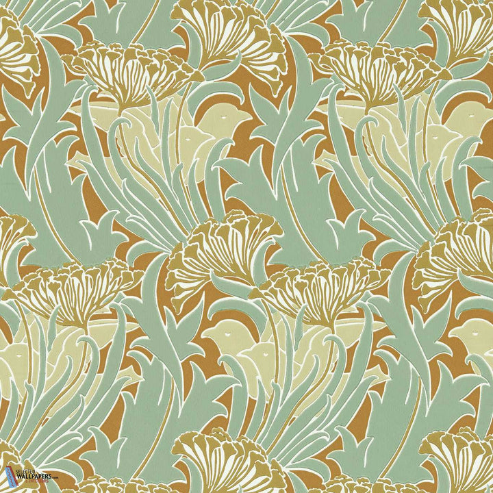 Laceflower-behang-tapete-wallpaper-Morris & Co-Tobacco/Pistachio-Rol-Selected-Wallpapers-Interiors