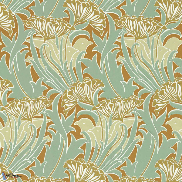Laceflower-behang-Morris & Co-Tobacco/Pistachio-Rol-Selected-Wallpapers-Interiors