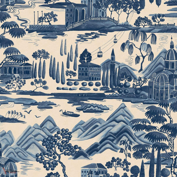 Lake Como wallpaper-Sandberg-Blue-Roll-Selected Wallpapers-Interiors