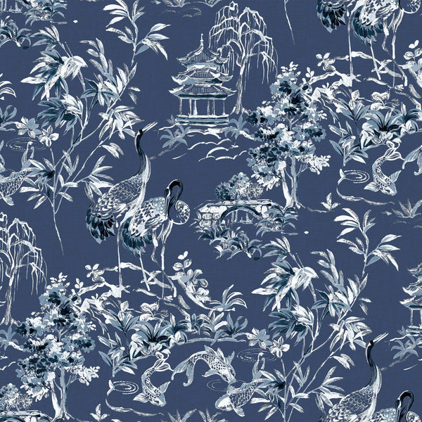 Ming Pagoda-Coordonne-behang-Navy-Non Woven-Selected-Wallpapers-Interiors