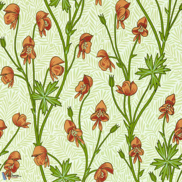 Monkshood-wallpaper-Morris & Co-Tangerine/Sage-Roll-Selected-Wallpapers-Interiors