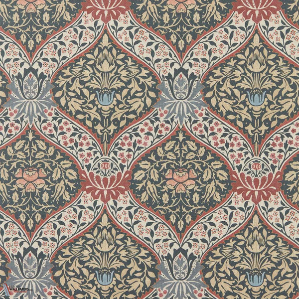 Norbury behang-Morris & Co-Brick/Teal-Rol-Selected Wallpapers-Interiors