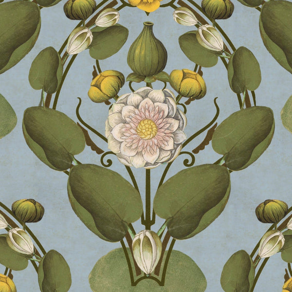 Nymphaea wallpaper-Mind the Gap-Powder Blue-300 cm (standaard)-Selected-Wallpapers-Interiors