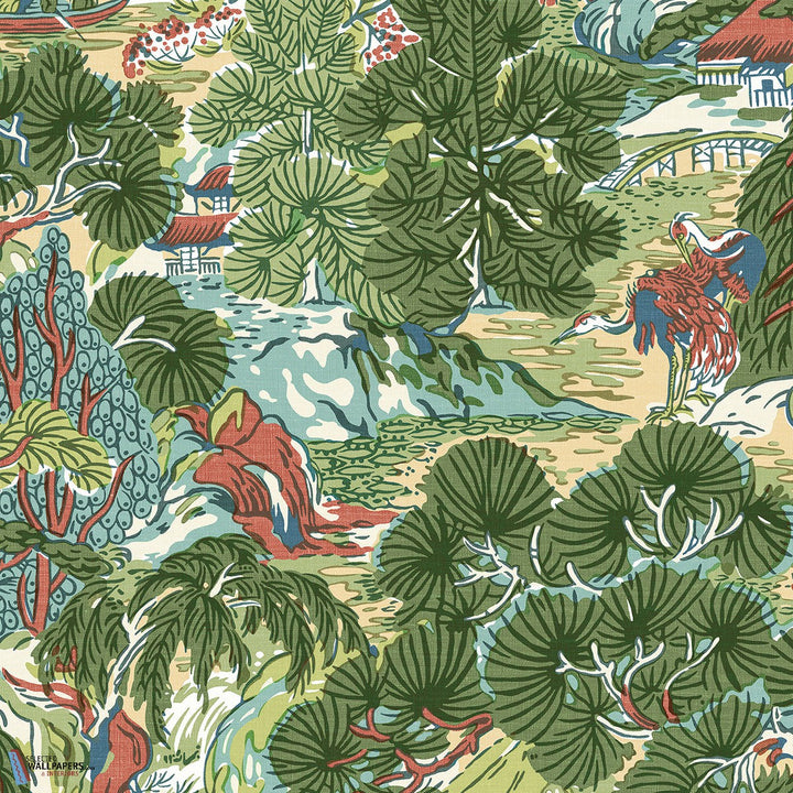Pagoda Trees-Thibaut-Coral and Green-Rol-Selected-Wallpapers-Interiors