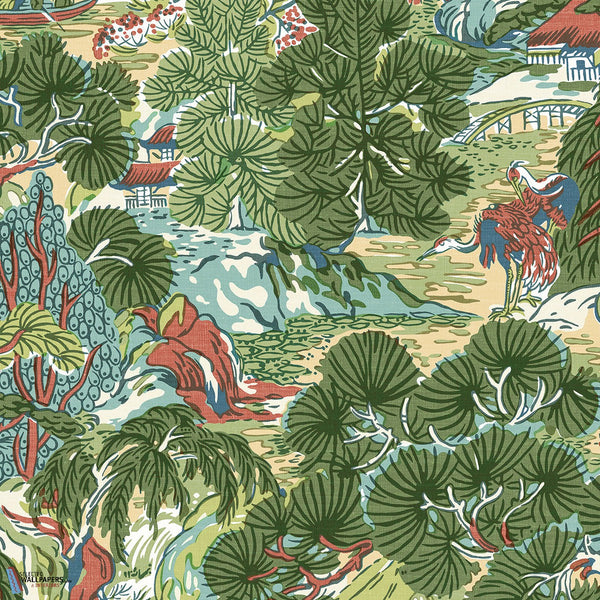 Pagoda Trees-Thibaut-Coral and Green-Roll-Selected-Wallpapers-Interiors