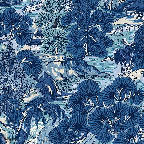 Pagoda Trees-Thibaut-Blues-Roll-Selected-Wallpapers-Interiors