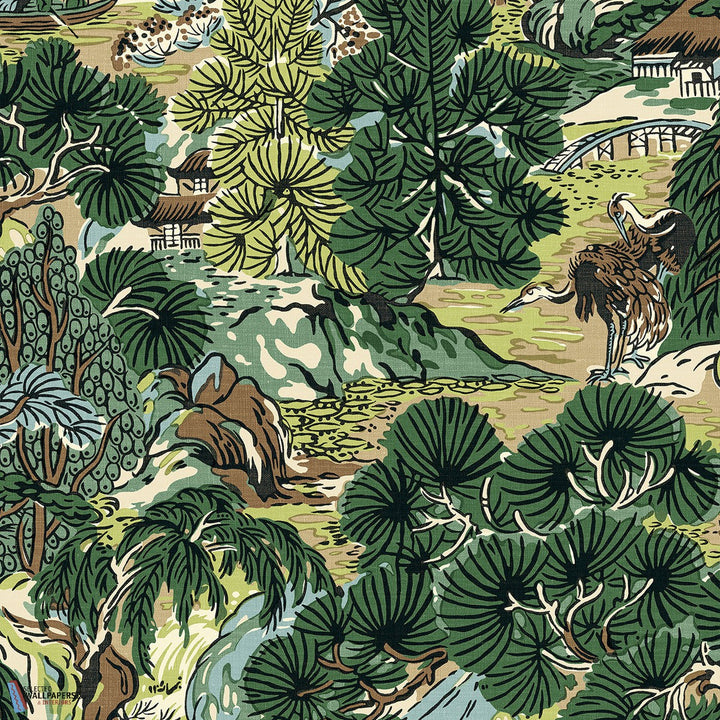 Pagoda Trees-Thibaut-Brown and Green-Rol-Selected-Wallpapers-Interiors