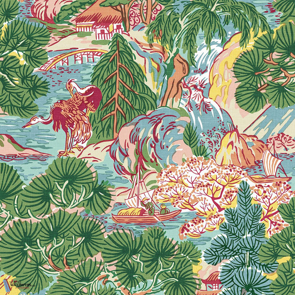 Pagoda Trees-Thibaut-Pink and Green-Roll-Selected-Wallpapers-Interiors