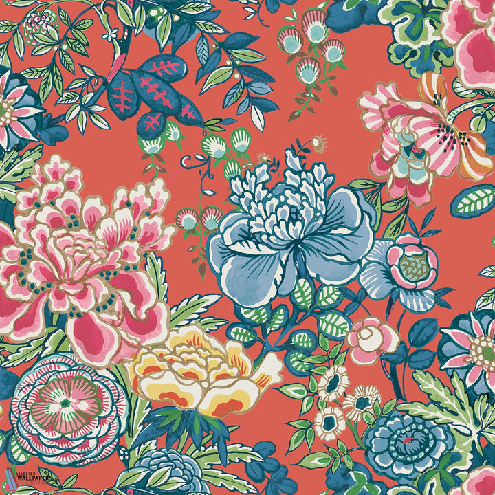 Peony Garden-Thibaut-Brown and Green-Rol-Selected-Wallpapers-Interiors