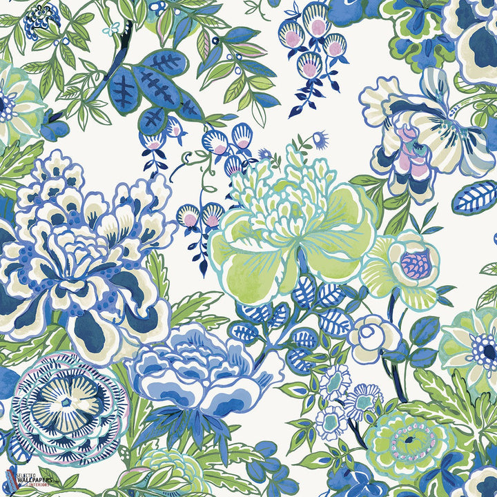 Peony Garden-Thibaut-Blue and Green-Rol-Selected-Wallpapers-Interiors