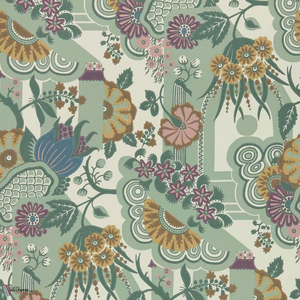 Pineapple Garden wallpaper-1838 wallcoverings-Sage-Roll-Selected Wallpapers-Interiors