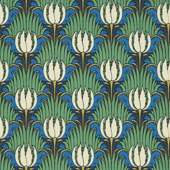 Tulip and Bird-behang-tapete-wallpaper-Morris & Co-Goblin Green & Raven-Rol-Selected-Wallpapers-Interiors