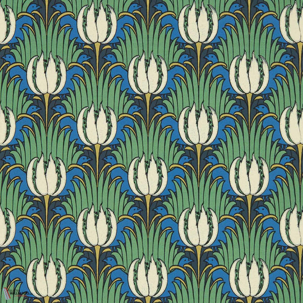 Tulip and Bird-behang-Morris & Co-Goblin Green & Raven-Rol-Selected-Wallpapers-Interiors