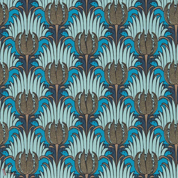 Tulip and Bird-behang-Morris & Co-Opal & Seafoam-Rol-Selected-Wallpapers-Interiors