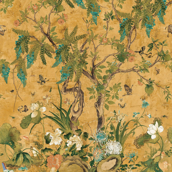 Wild Wisteria Mural-Thibaut-Ochre-Set-Selected-Wallpapers-Interiors