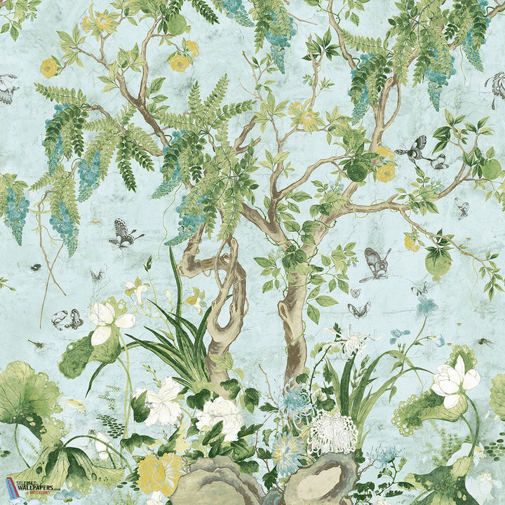 Wild Wisteria Mural-Thibaut-Spa Blue2-Set-Selected-Wallpapers-Interiors