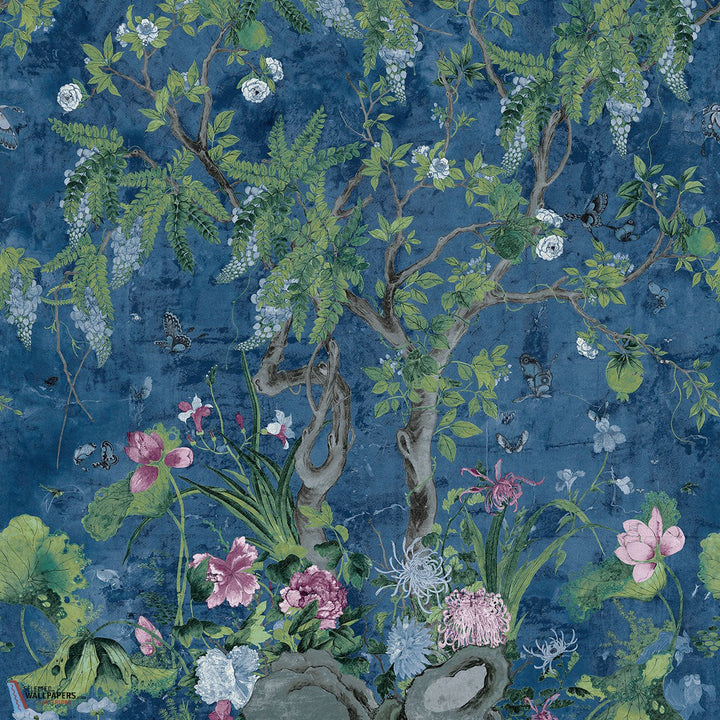 Wild Wisteria Mural-Thibaut-Navy-Set-Selected-Wallpapers-Interiors